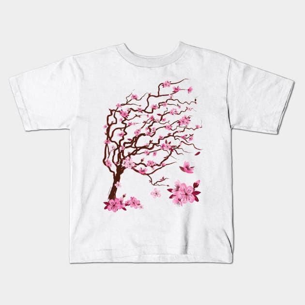 Japanese cherry tree with flowers Kids T-Shirt by ImproveYourself